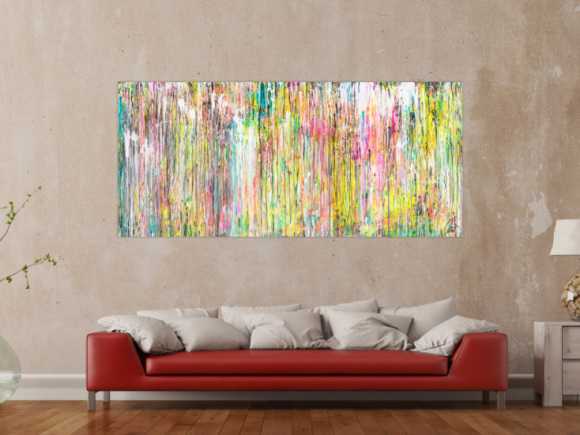 Gemälde Original abstrakt 90x200cm Mischtechnik Modern Art handgefertigt  beige weiß braun hochwertig