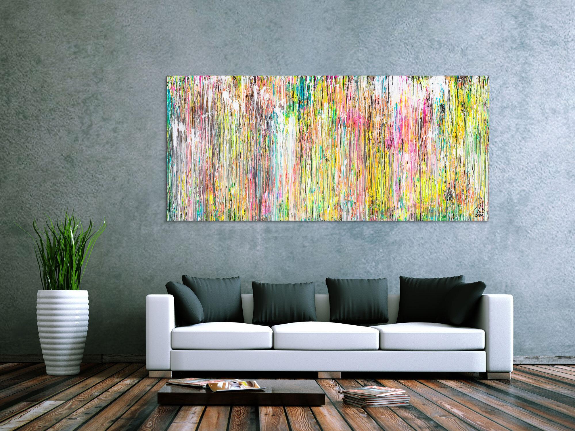 Gemälde Original abstrakt 90x200cm Mischtechnik Modern Art handgefertigt  beige weiß braun hochwertig