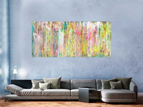 Gemälde Original abstrakt 90x200cm Mischtechnik Modern Art handgefertigt  beige weiß braun hochwertig