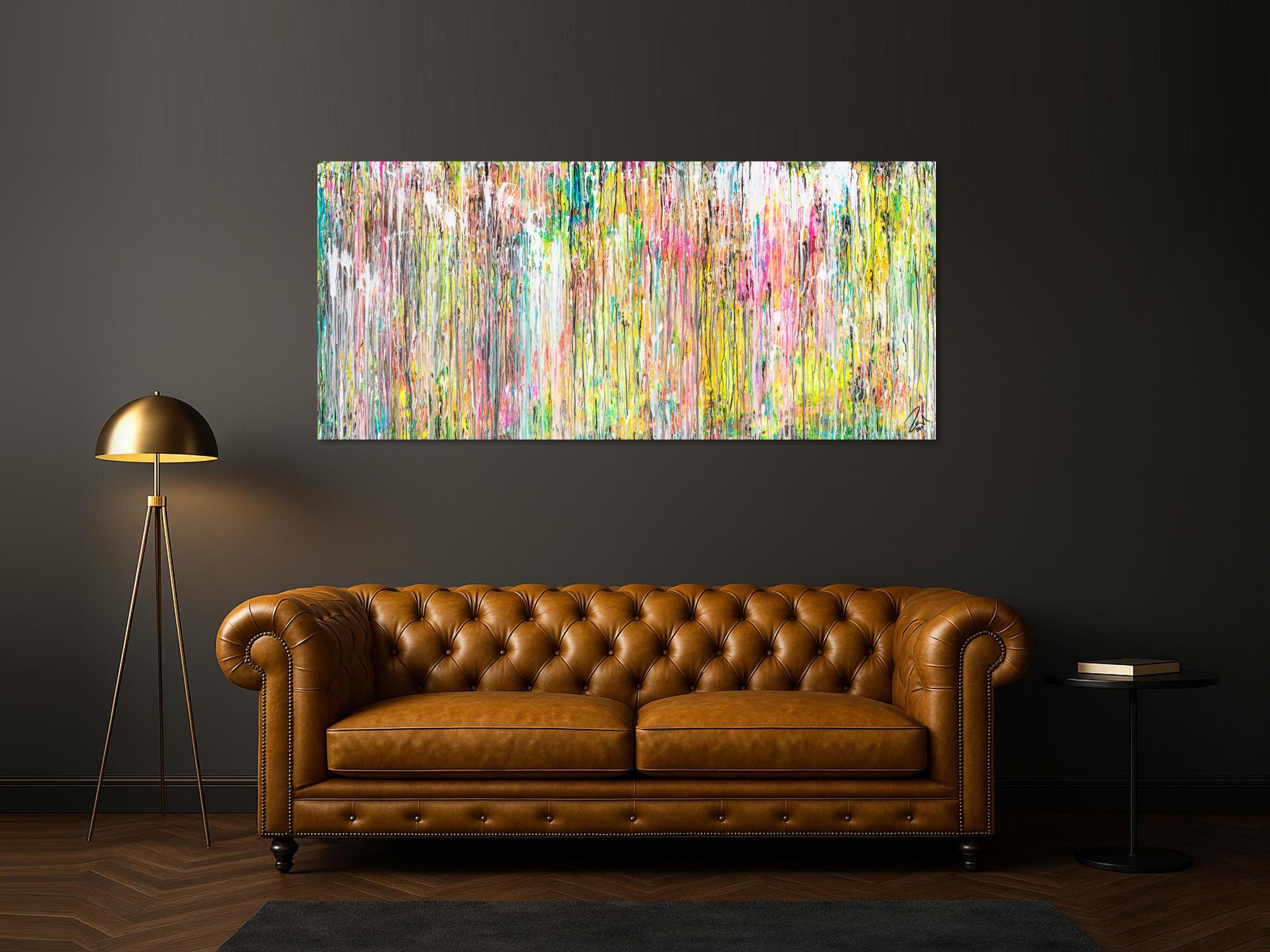 Gemälde Original abstrakt 90x200cm Mischtechnik Modern Art handgefertigt  beige weiß braun hochwertig