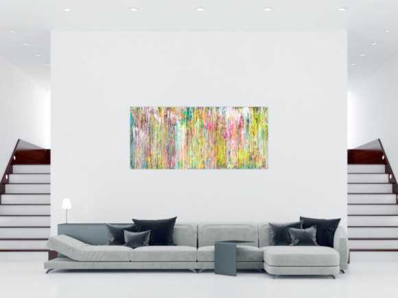 Gemälde Original abstrakt 90x200cm Mischtechnik Modern Art handgefertigt  beige weiß braun hochwertig