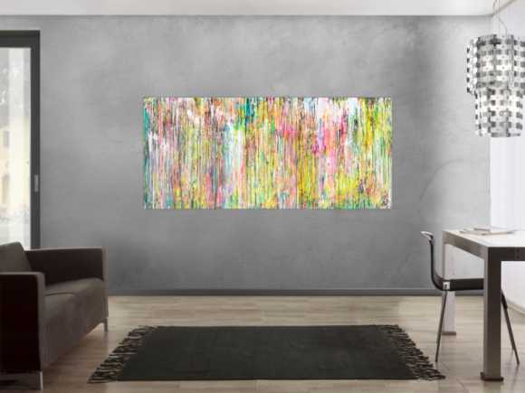 Gemälde Original abstrakt 90x200cm Mischtechnik Modern Art handgefertigt  beige weiß braun hochwertig