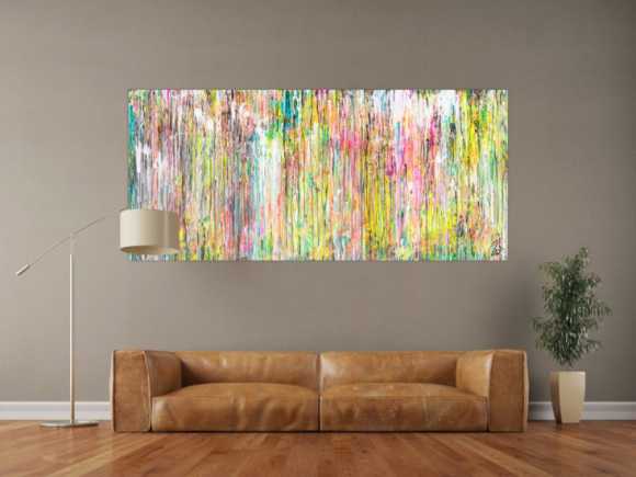 Gemälde Original abstrakt 90x200cm Mischtechnik Modern Art handgefertigt  beige weiß braun hochwertig