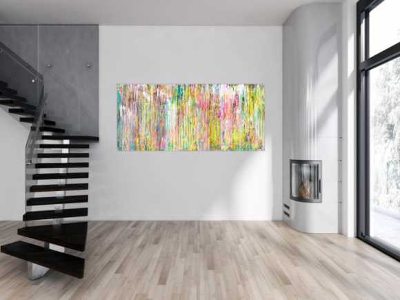 Gemälde Original abstrakt 90x200cm Mischtechnik Modern Art handgefertigt  beige weiß braun hochwertig