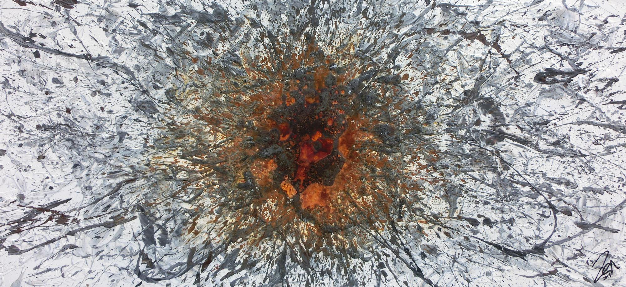 Abstraktes Acrylbild in Mischtechtnik Acryl mit Rost sehr modern graue Farben