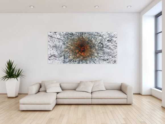 Abstraktes Acrylbild in Mischtechtnik Acryl mit Rost sehr modern graue Farben