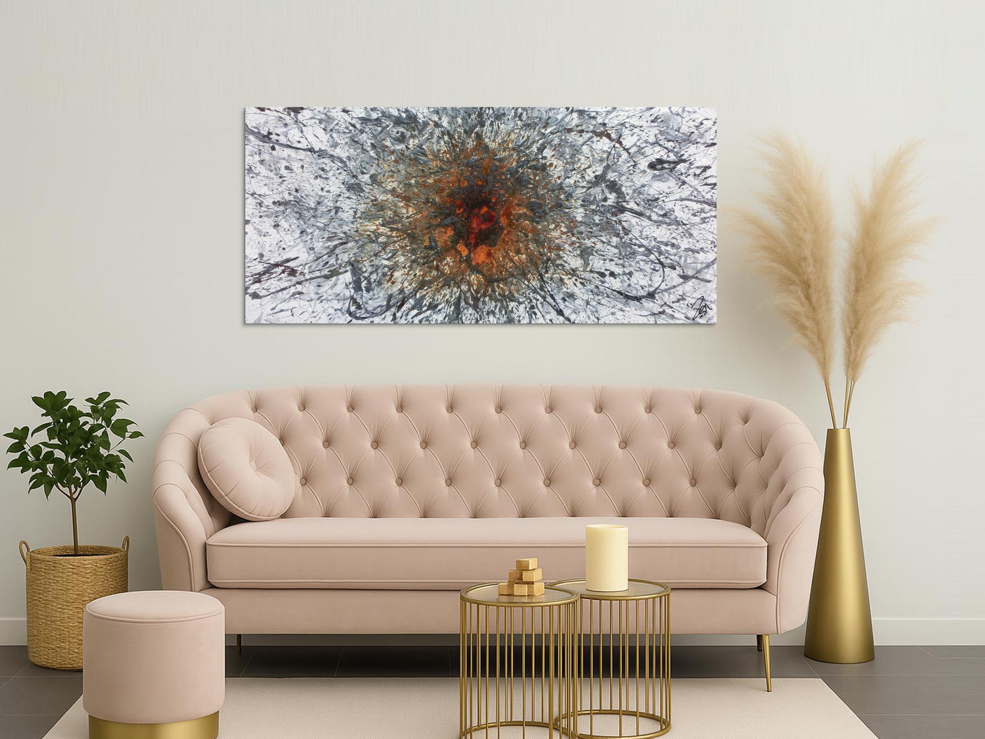 Abstraktes Acrylbild in Mischtechtnik Acryl mit Rost sehr modern graue Farben