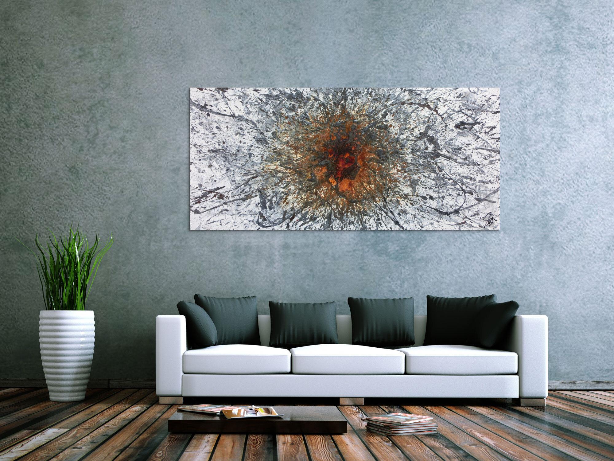 Abstraktes Acrylbild in Mischtechtnik Acryl mit Rost sehr modern graue Farben