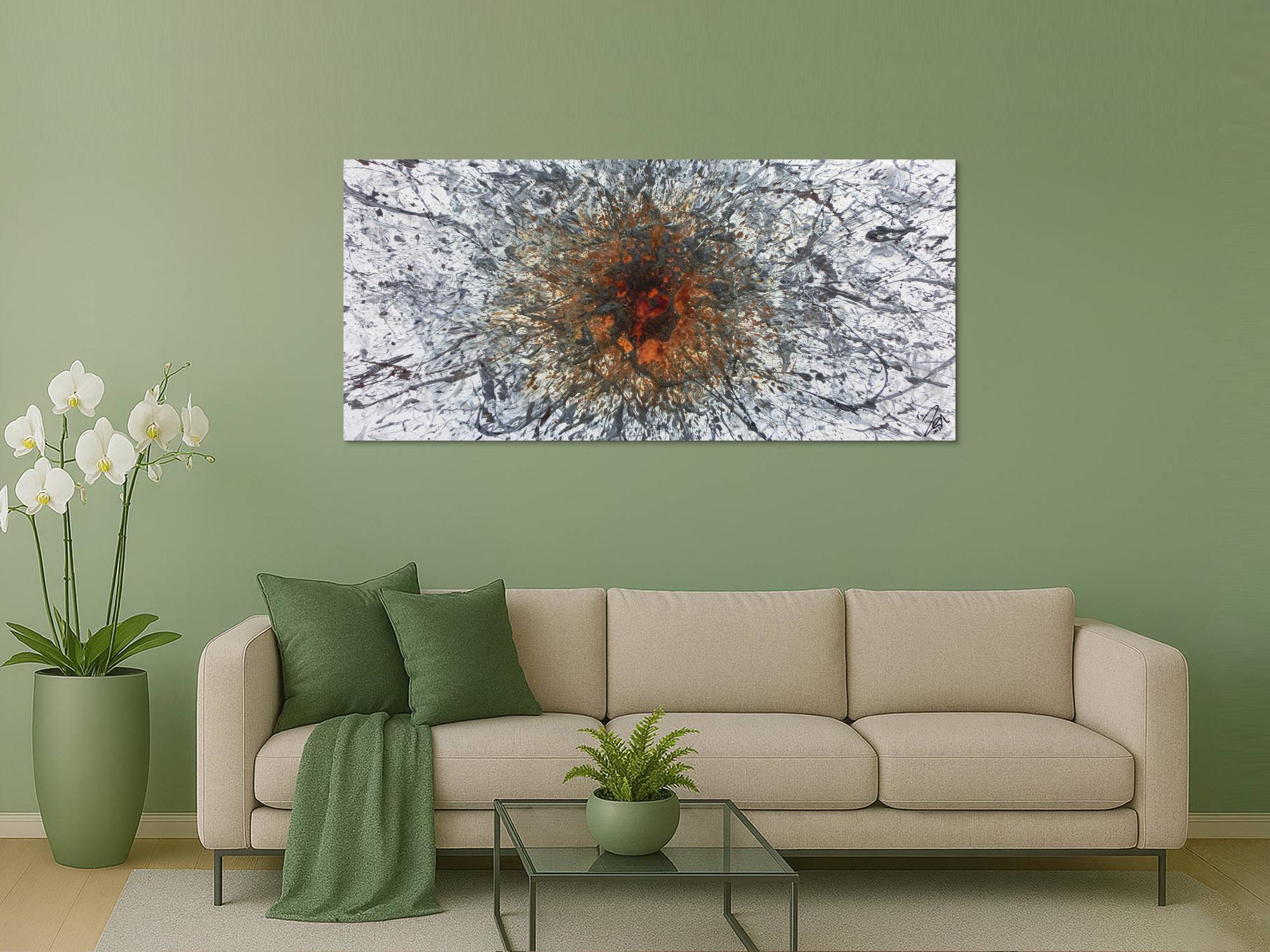 Abstraktes Acrylbild in Mischtechtnik Acryl mit Rost sehr modern graue Farben