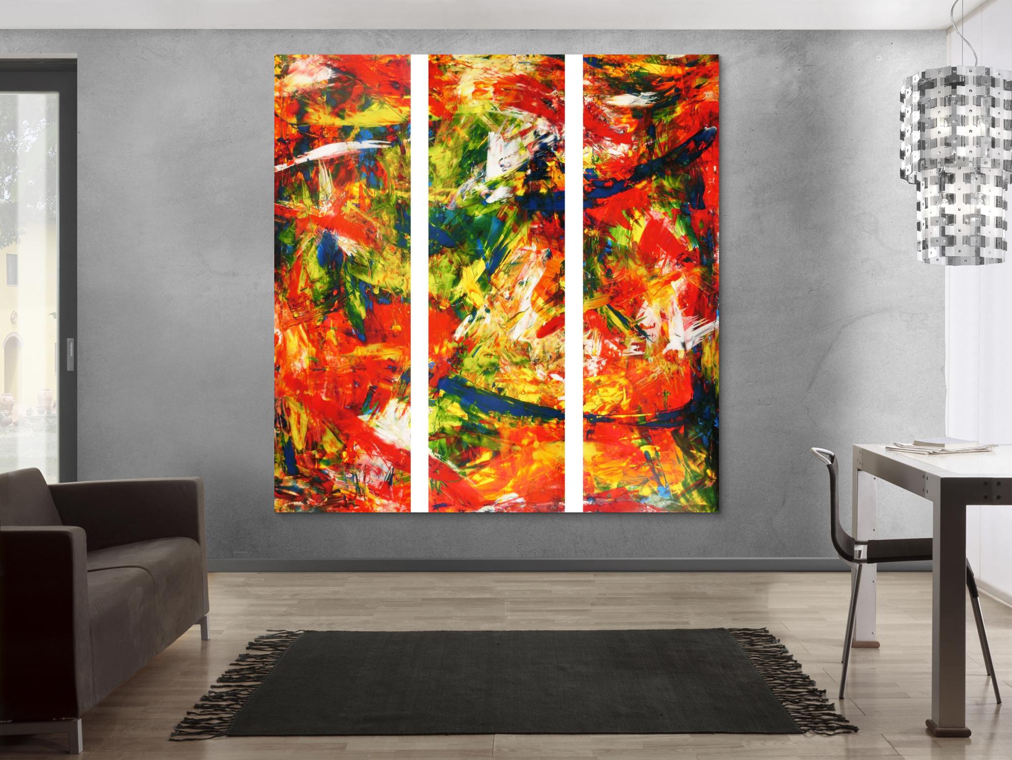Abstraktes Acrylbild modern und stilvoll XXL tryptichon