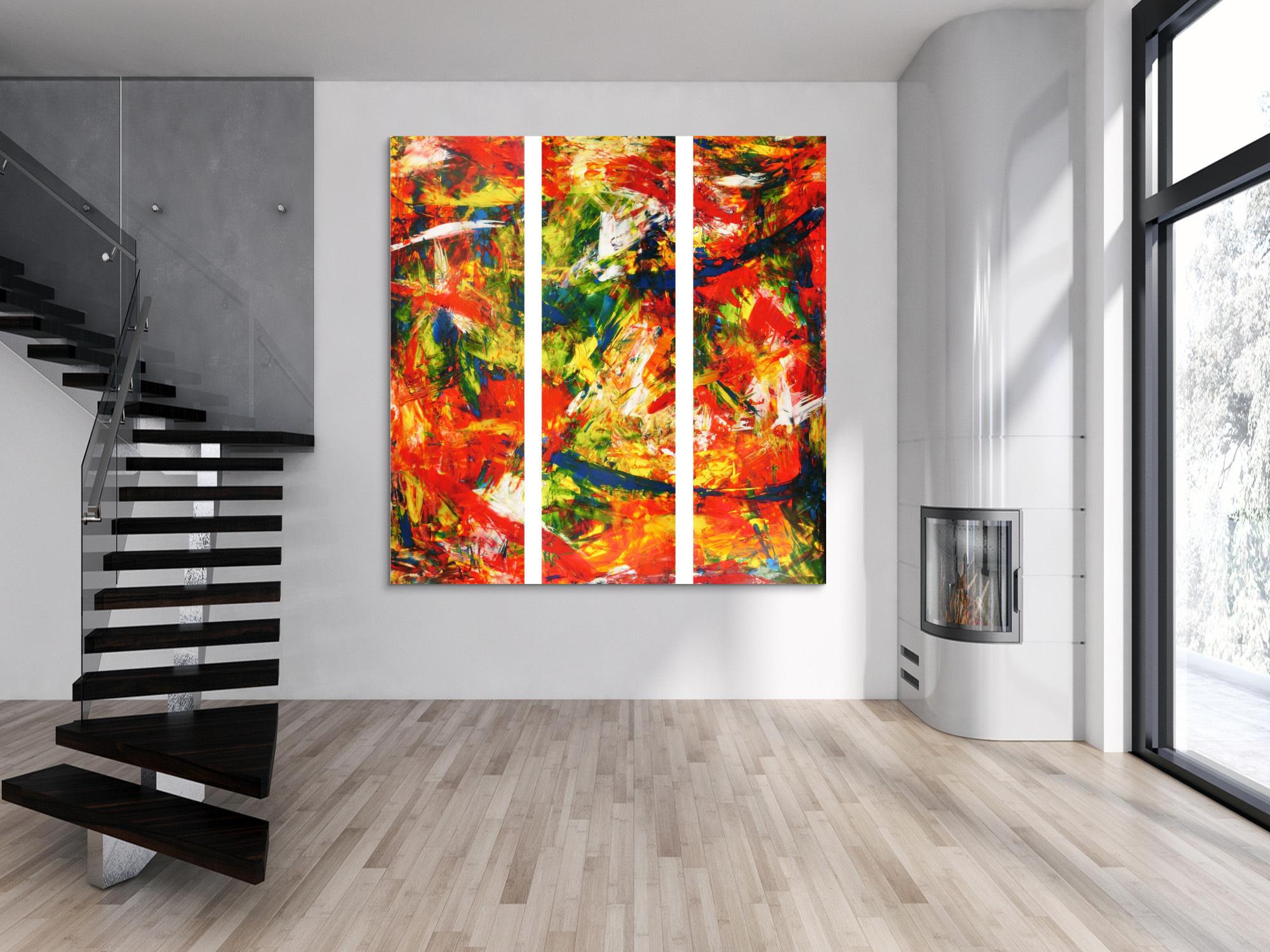 Abstraktes Acrylbild modern und stilvoll XXL tryptichon