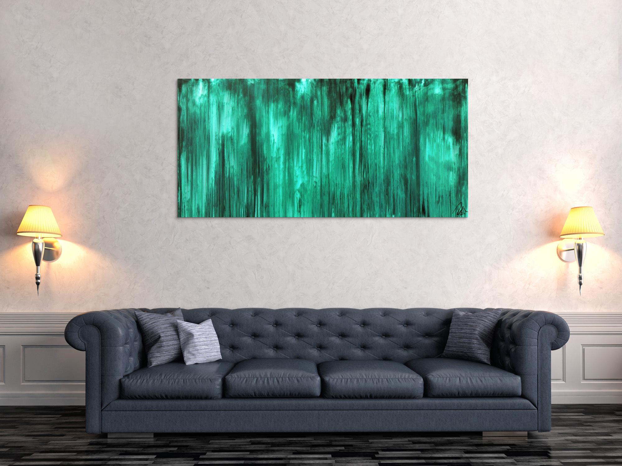 Abstraktes Acrylbild Vintage-Look Shabby-Chick Style in türkis 