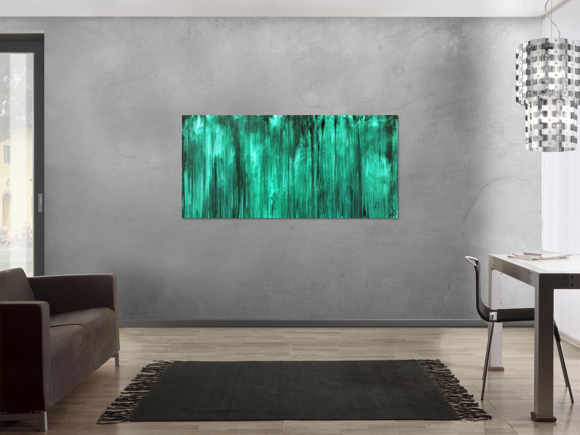 Abstraktes Acrylbild Vintage-Look Shabby-Chick Style in türkis 