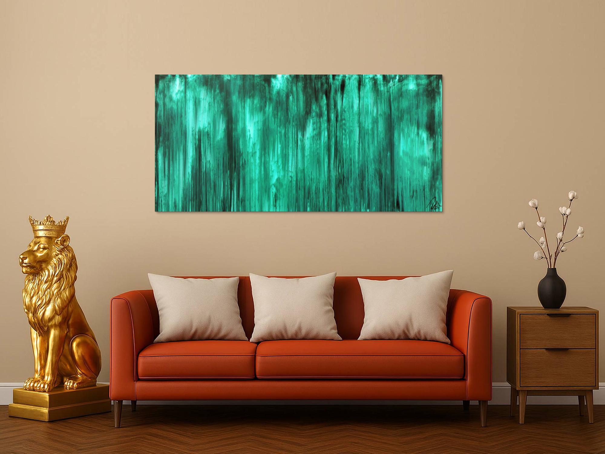 Abstraktes Acrylbild Vintage-Look Shabby-Chick Style in türkis 