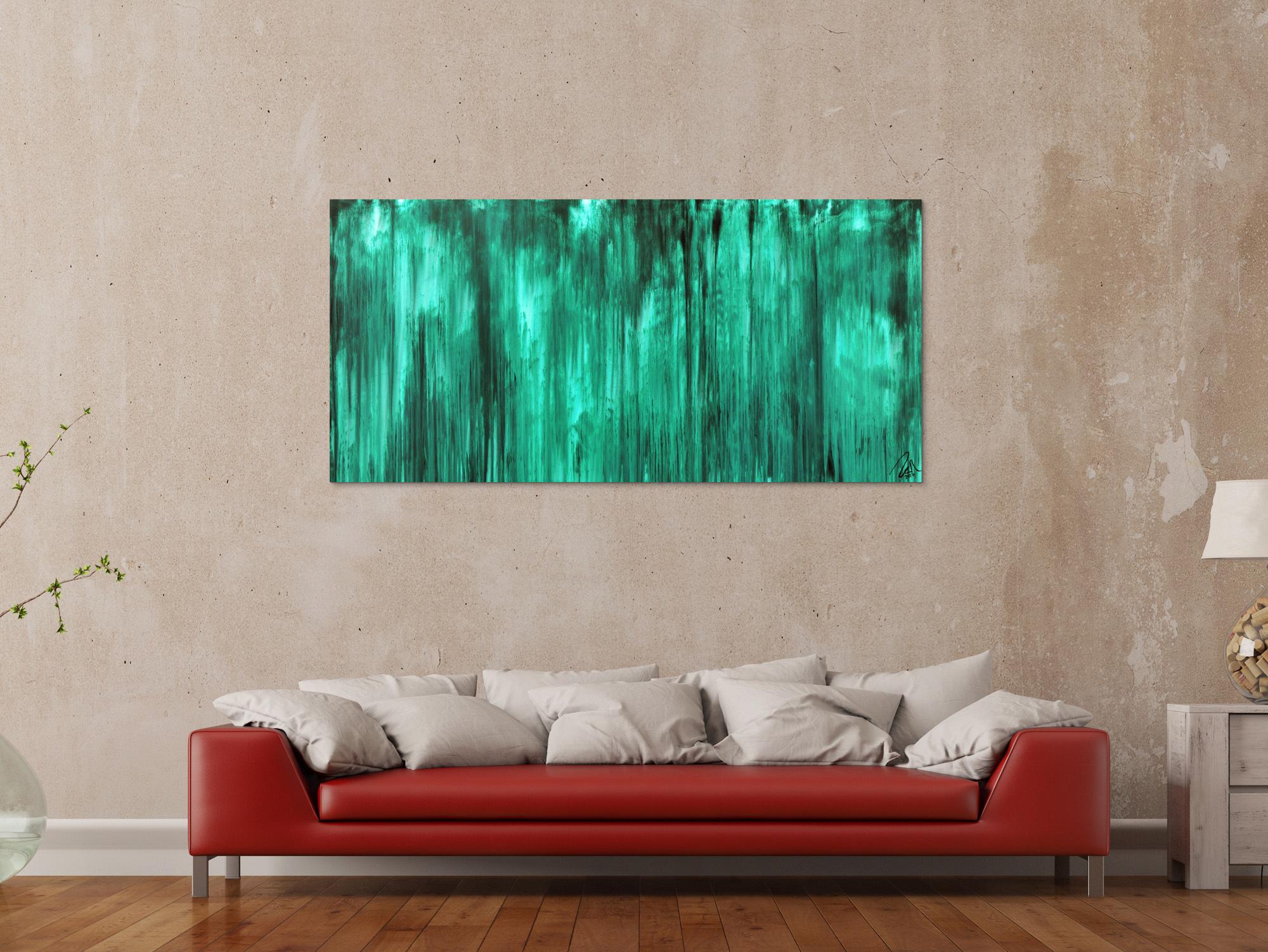 Abstraktes Acrylbild Vintage-Look Shabby-Chick Style in türkis 