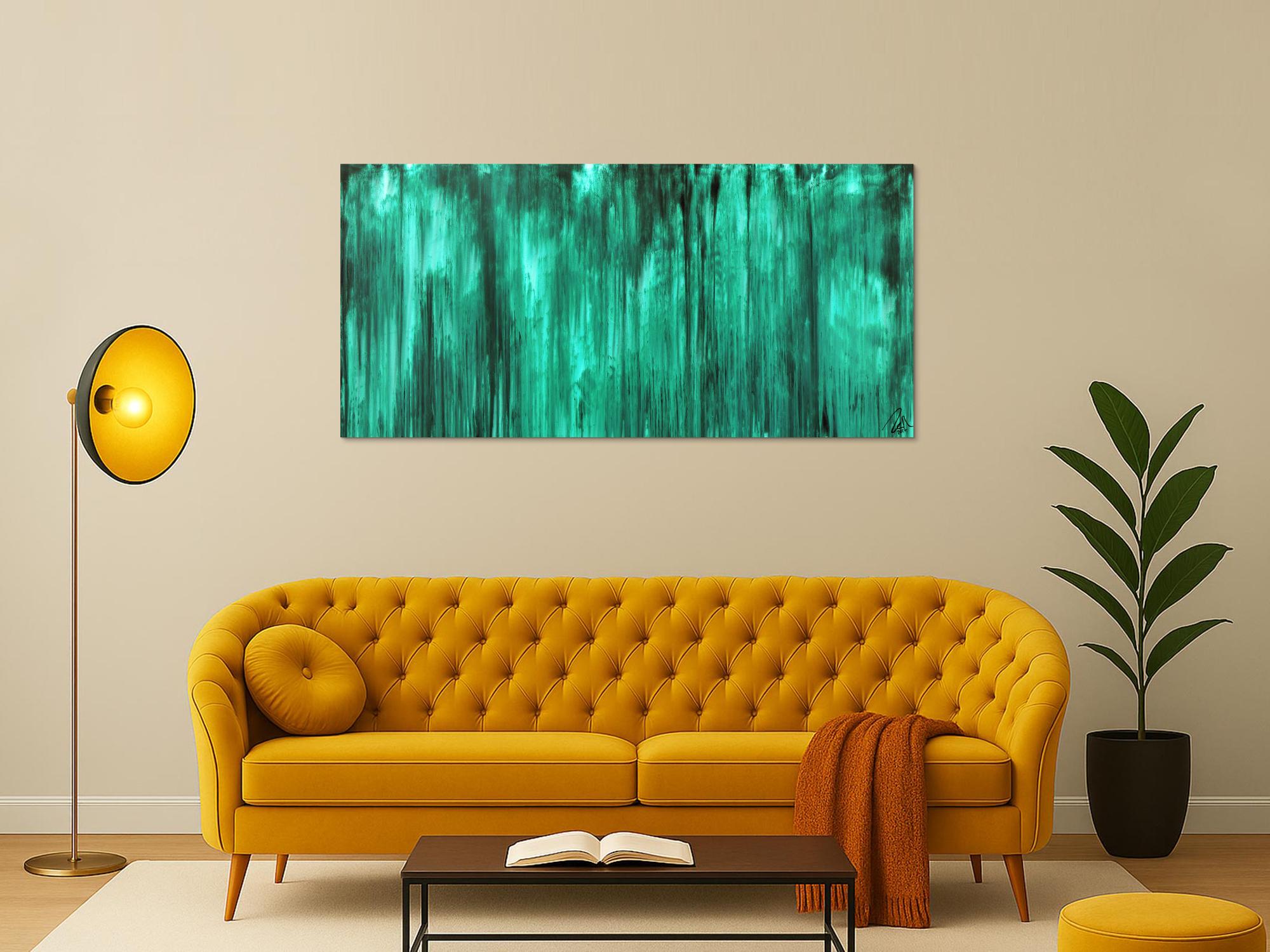 Abstraktes Acrylbild Vintage-Look Shabby-Chick Style in türkis 