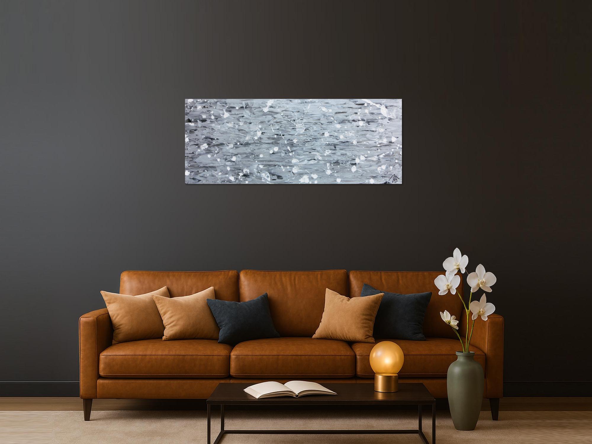 Abstraktes Acrylbild in silber mit Spachteltechnik