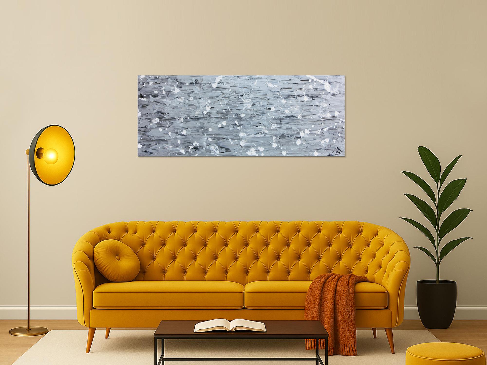 Abstraktes Acrylbild in silber mit Spachteltechnik