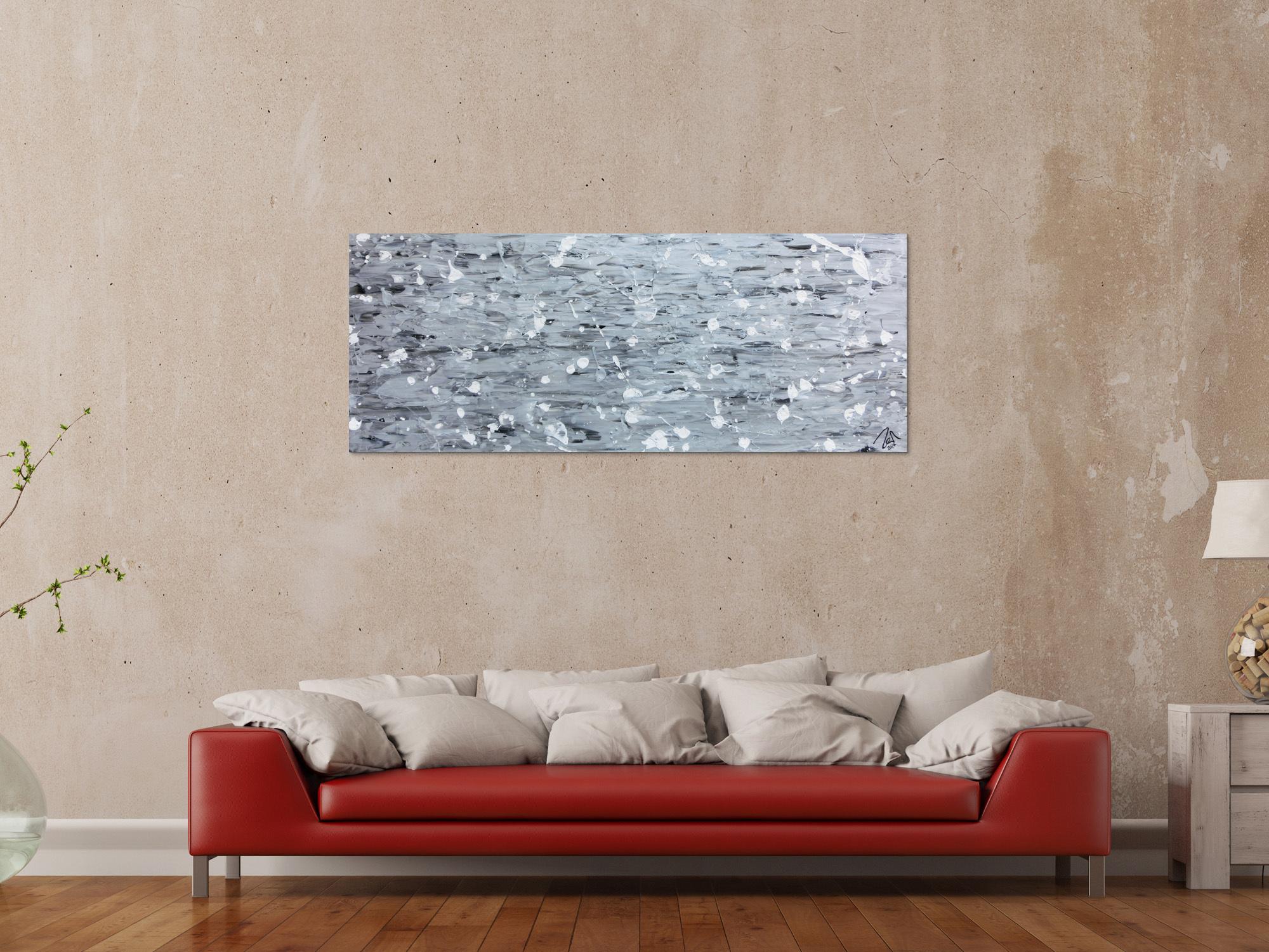 Abstraktes Acrylbild in silber mit Spachteltechnik