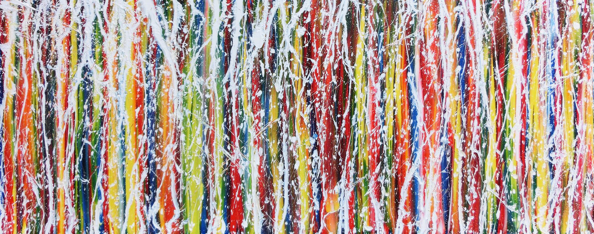 Abstraktes Acrylbild viele bunte Streifen sehr moder Action Painting