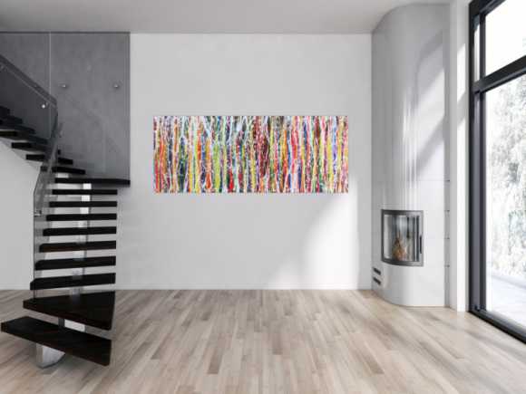 Abstraktes Acrylbild viele bunte Streifen sehr moder Action Painting