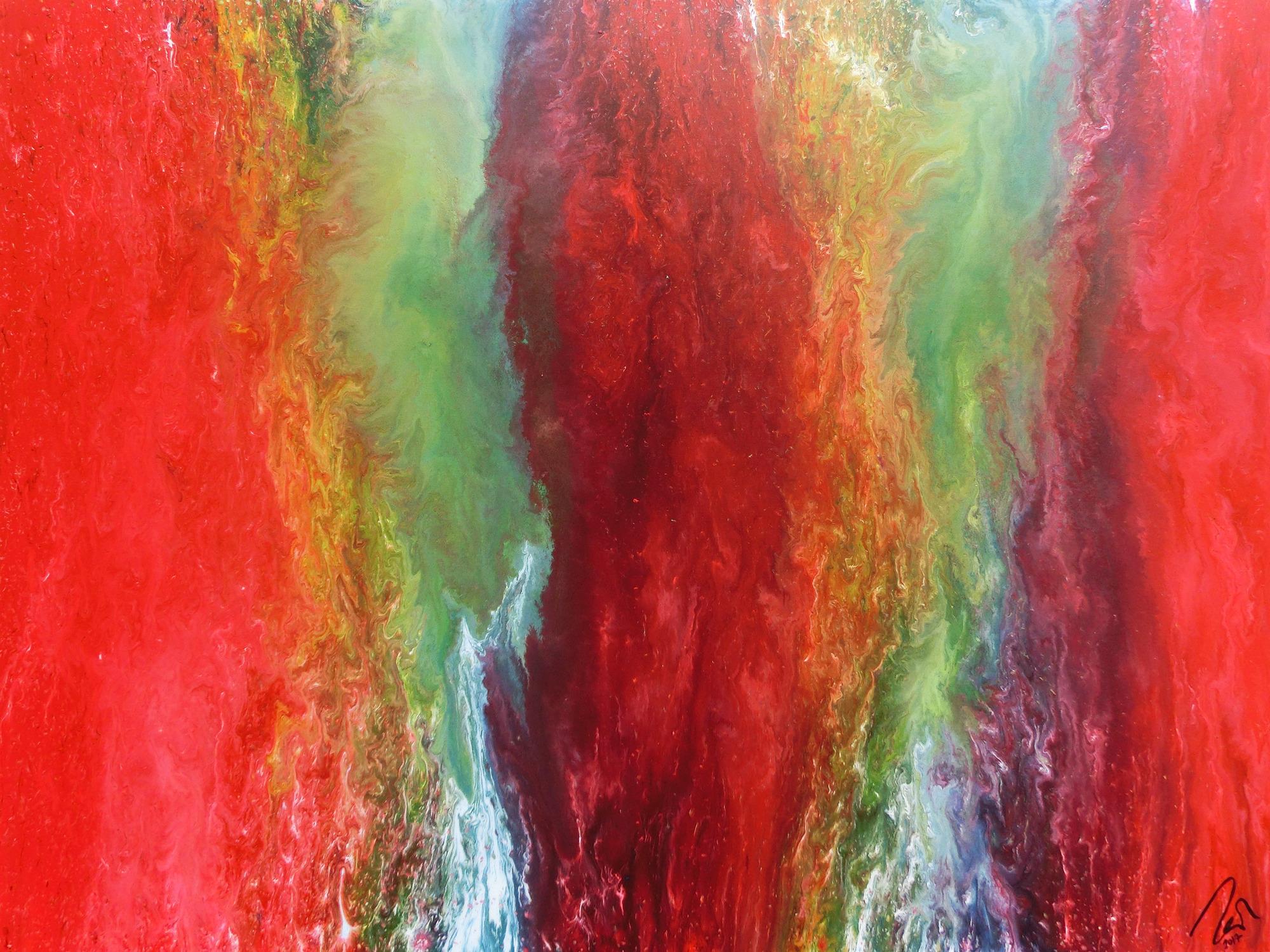Abstraktes Acrylbild in Fließtechnik Fluidpainting sehr bunt