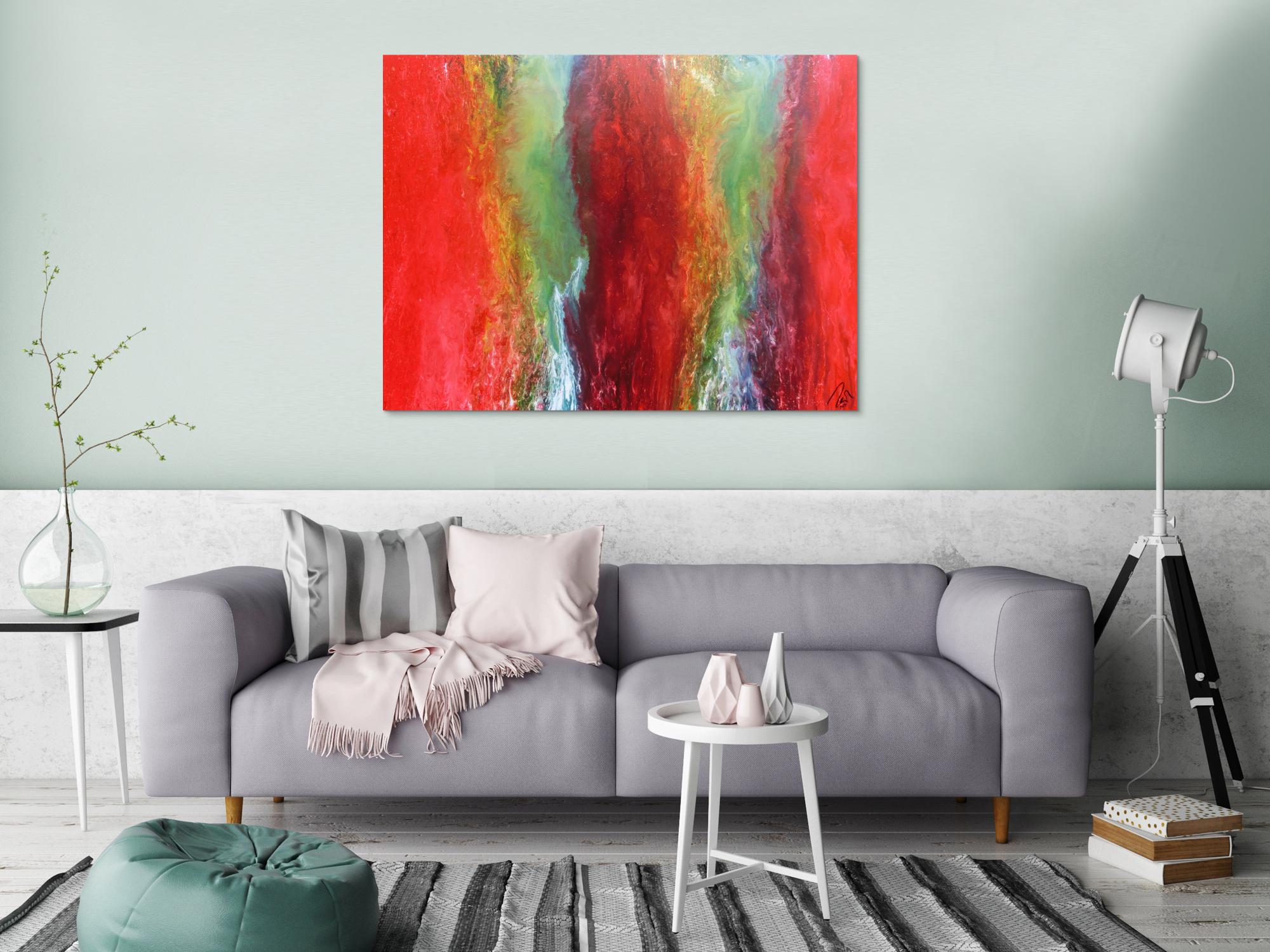 Abstraktes Acrylbild in Fließtechnik Fluidpainting sehr bunt