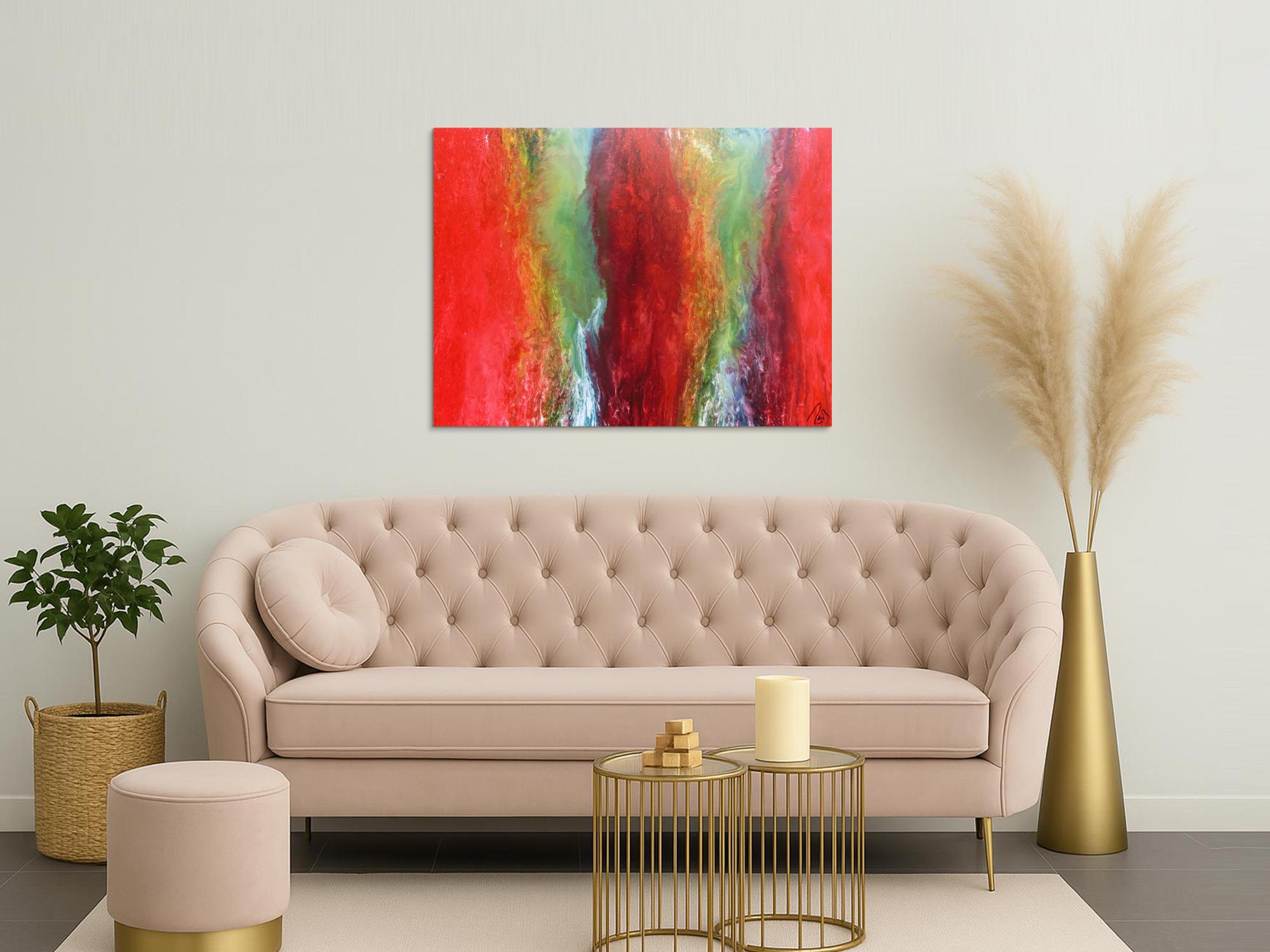 Abstraktes Acrylbild in Fließtechnik Fluidpainting sehr bunt