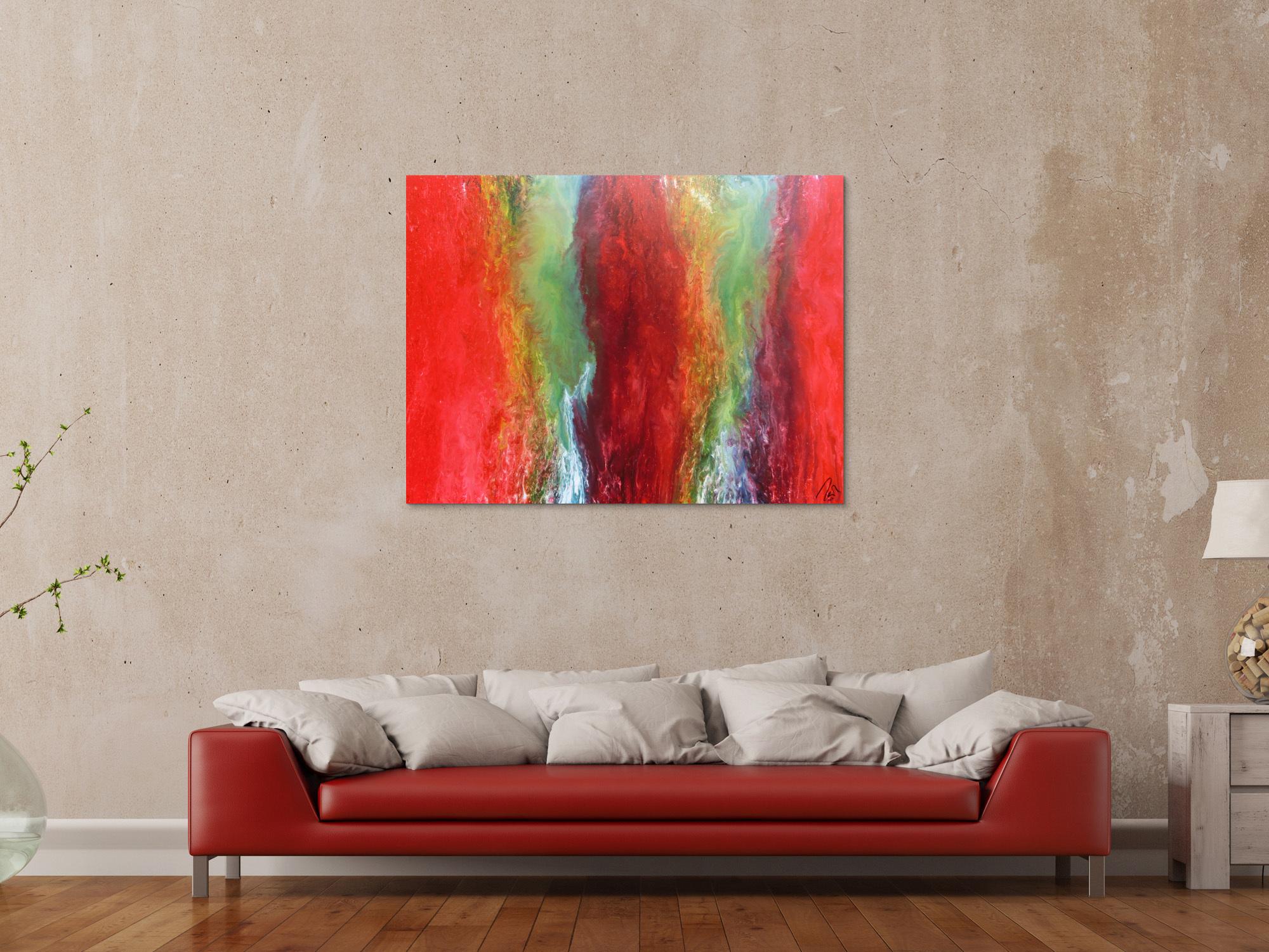 Abstraktes Acrylbild in Fließtechnik Fluidpainting sehr bunt