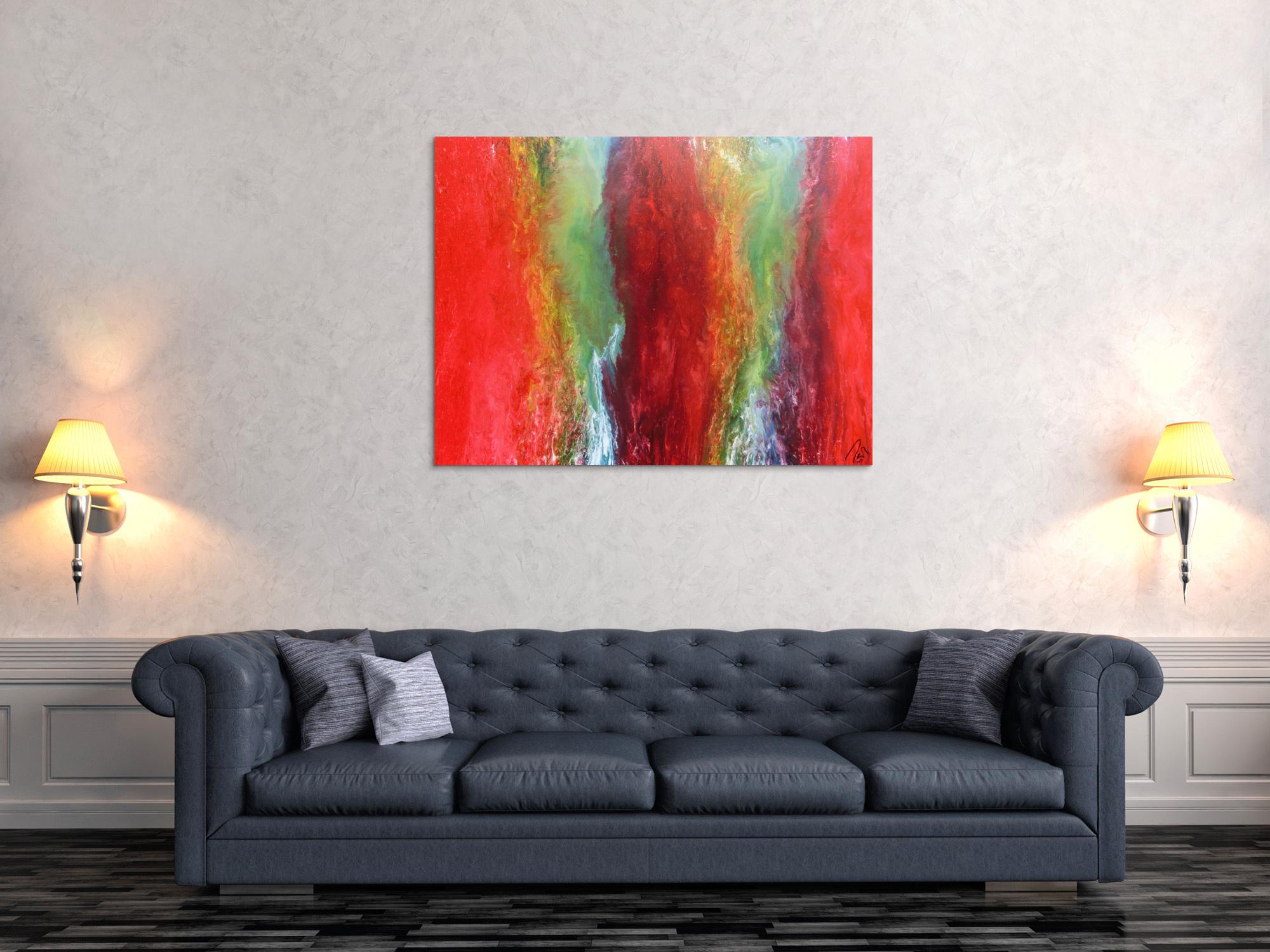 Abstraktes Acrylbild in Fließtechnik Fluidpainting sehr bunt