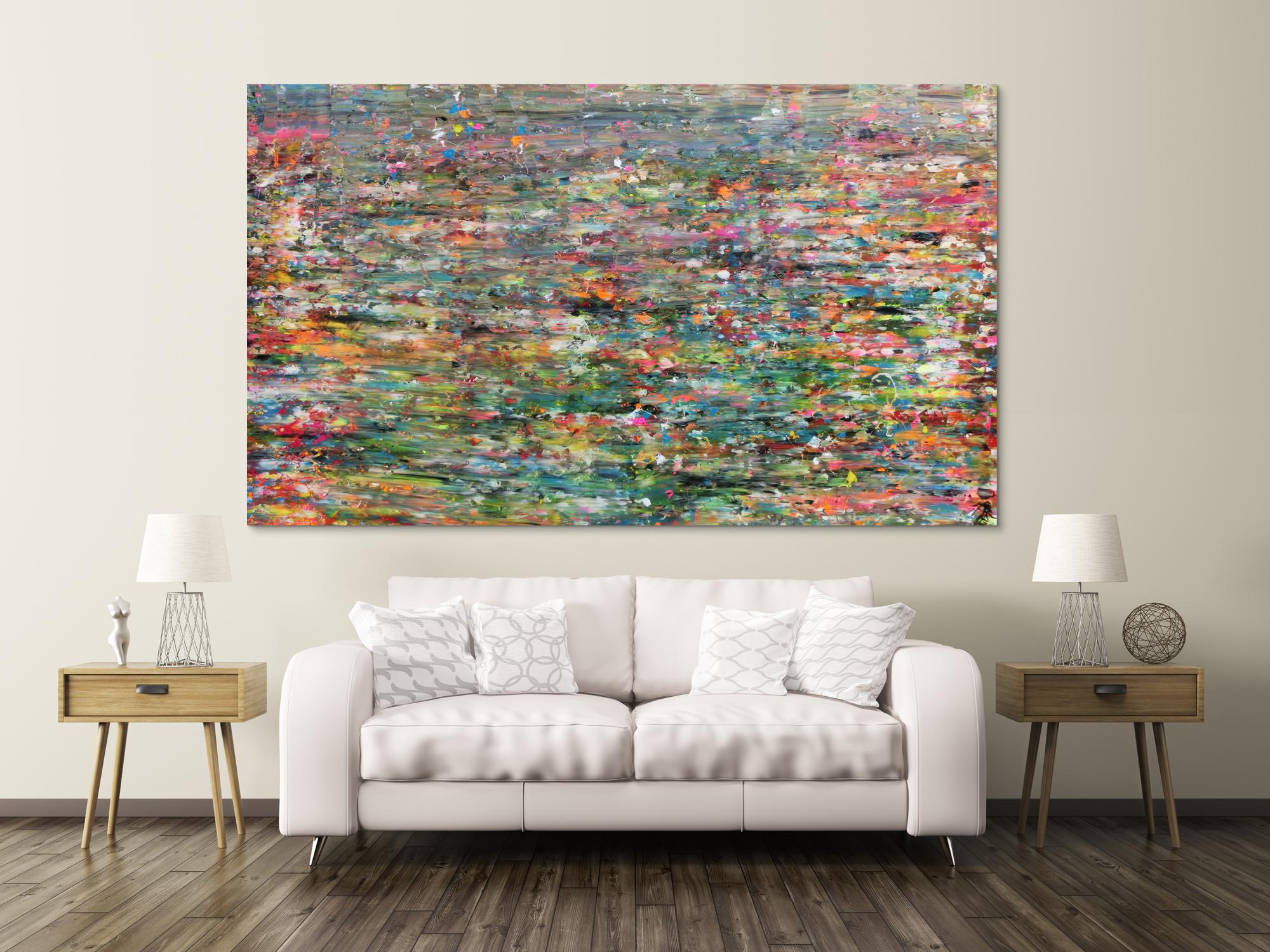 Abstraktes Acrylbild sehr bunt in Spachteltechnik sehr groß und modern