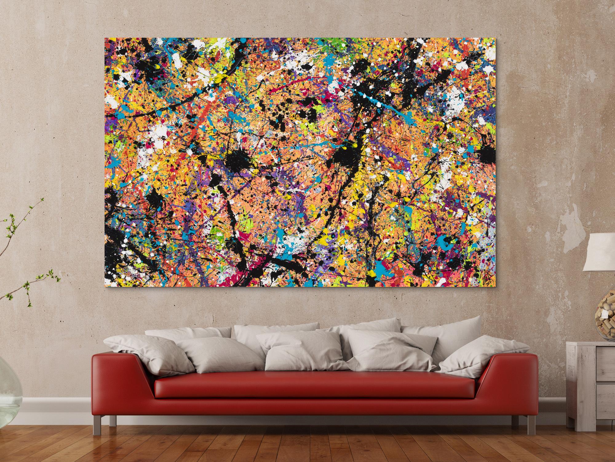 Original Gemälde abstrakt 140x220cm Action Painting expressionistisch handgemalt Mischtechnik braun schwarz beige Unikat