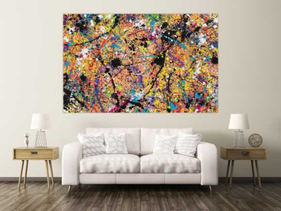 Original Gemälde abstrakt 140x220cm Action Painting expressionistisch handgemalt Mischtechnik braun schwarz beige Unikat