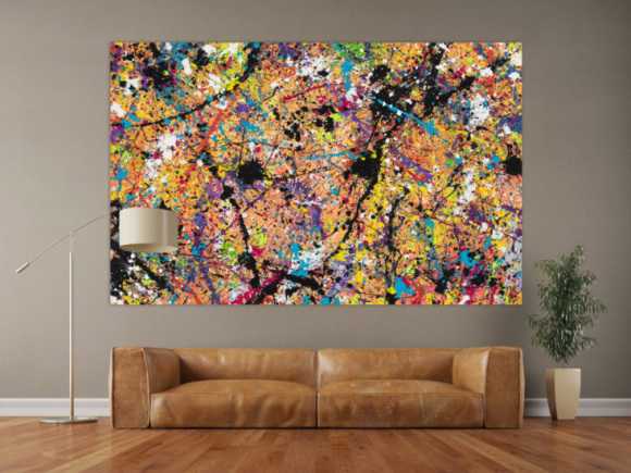 Original Gemälde abstrakt 140x220cm Action Painting expressionistisch handgemalt Mischtechnik braun schwarz beige Unikat