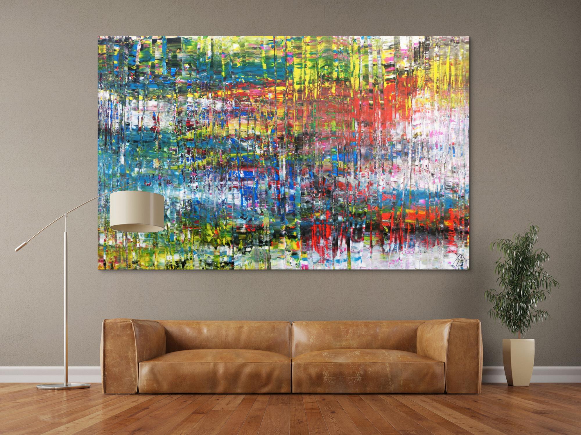 Abstraktes Acrylbild sehr bunt in Spachteltechnik modern