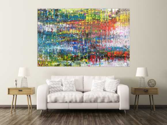 Abstraktes Acrylbild sehr bunt in Spachteltechnik modern