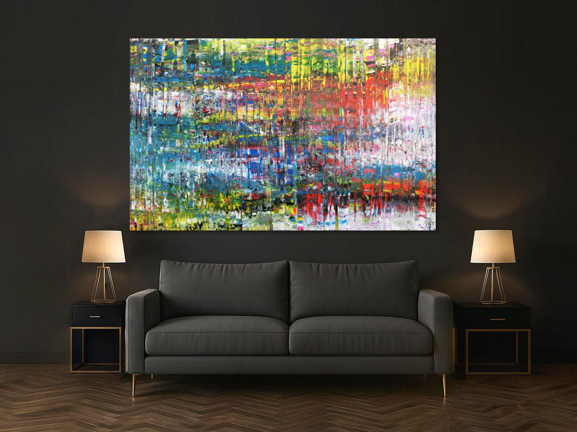 Abstraktes Acrylbild sehr bunt in Spachteltechnik modern