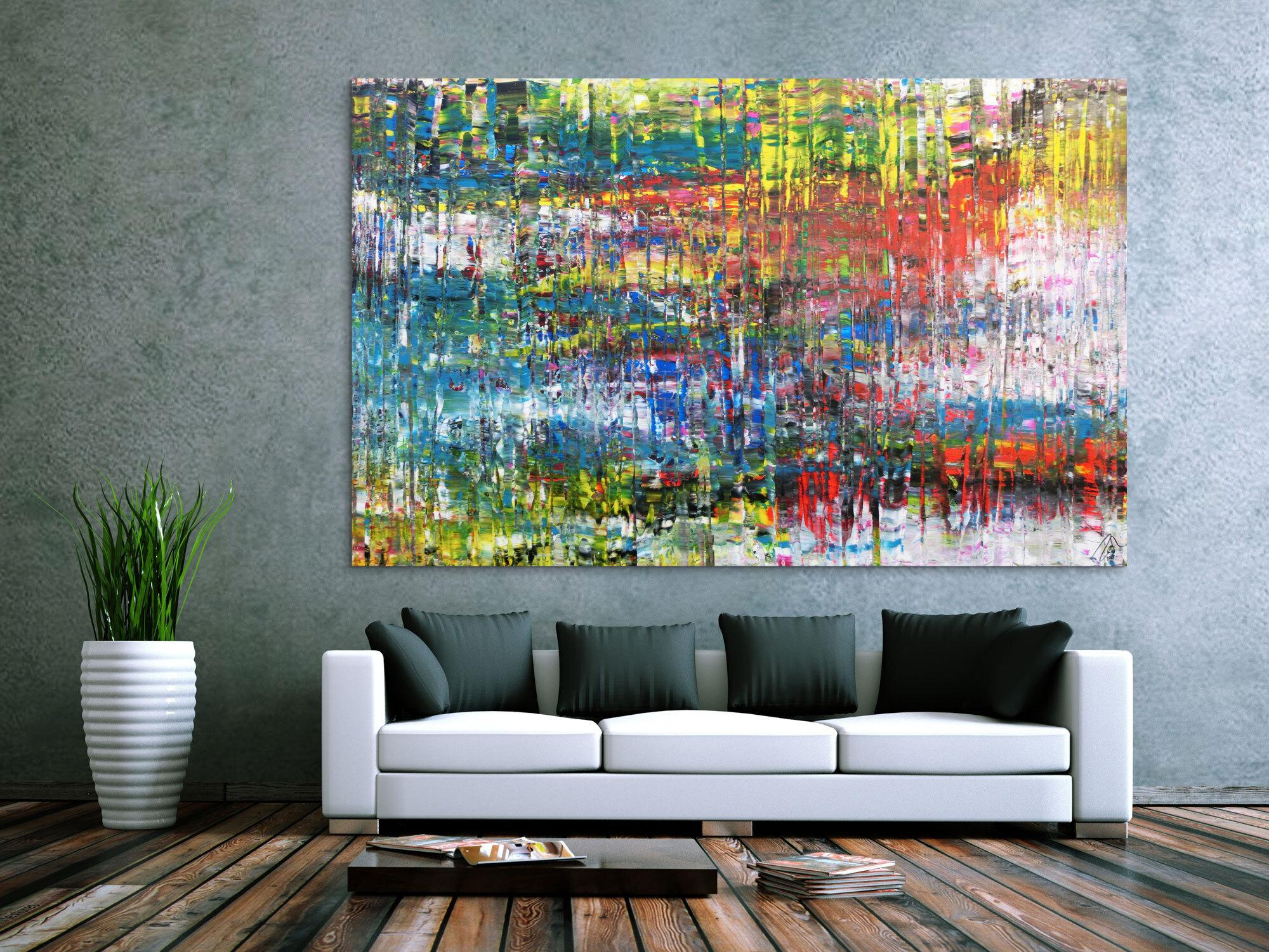 Abstraktes Acrylbild sehr bunt in Spachteltechnik modern