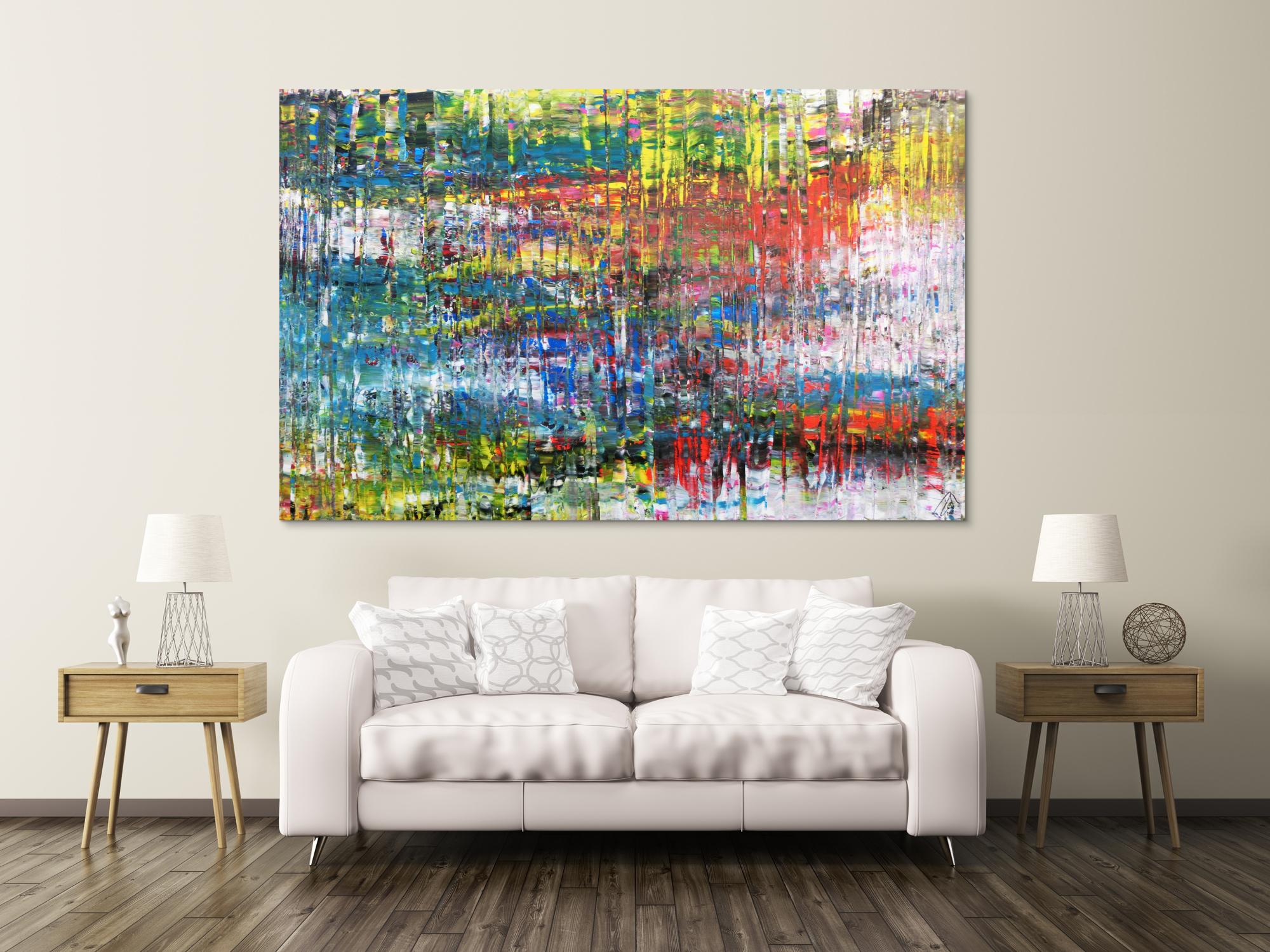 Abstraktes Acrylbild sehr bunt in Spachteltechnik modern