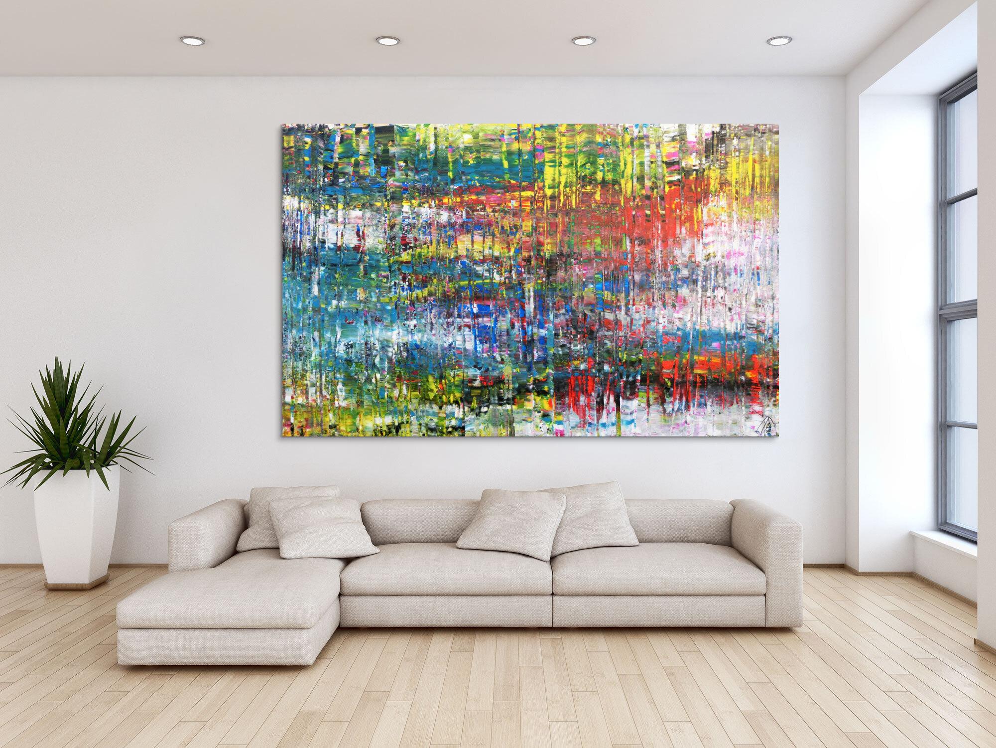 Abstraktes Acrylbild sehr bunt in Spachteltechnik modern