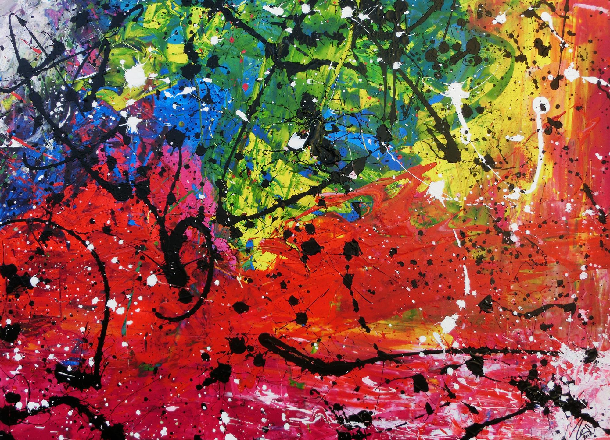Sehr buntes abstrktes Acrylbild mit vielen Farben Actionpainting modern