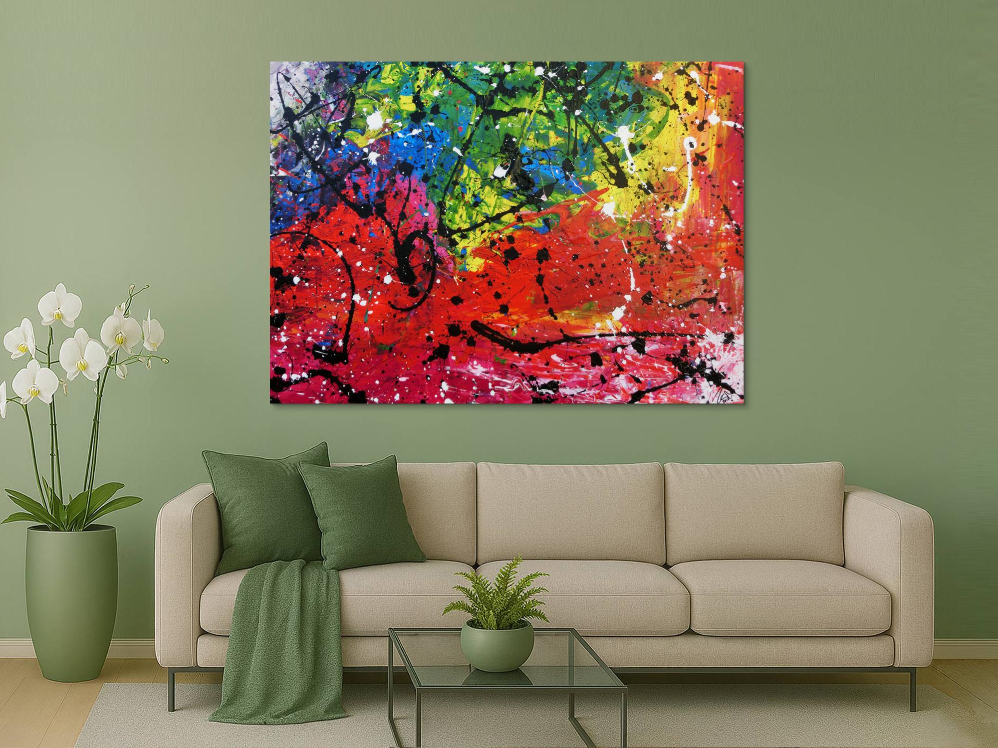 Sehr buntes abstrktes Acrylbild mit vielen Farben Actionpainting modern
