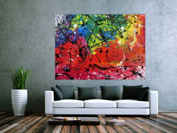 Sehr buntes abstrktes Acrylbild mit vielen Farben Actionpainting modern