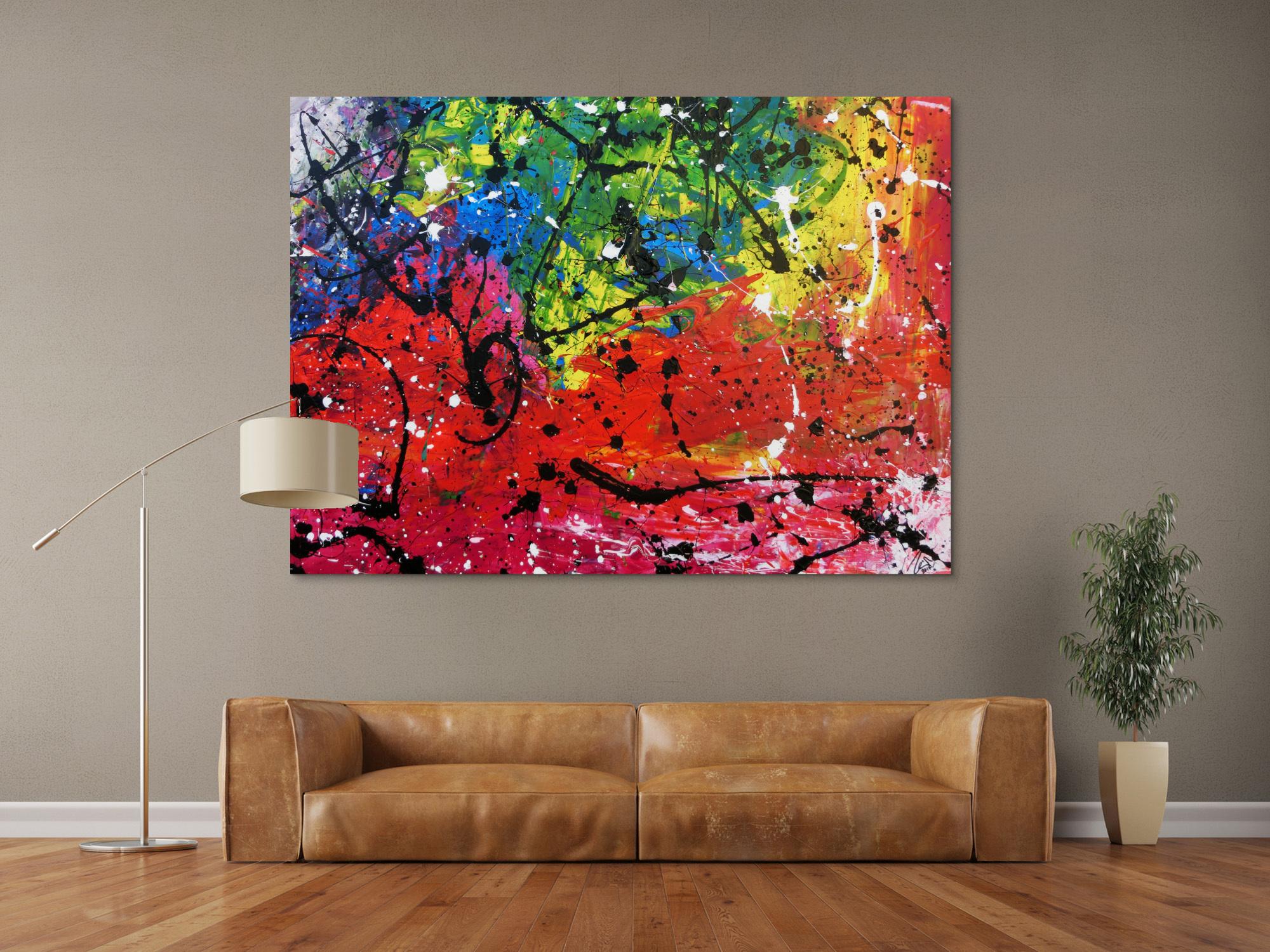Sehr buntes abstrktes Acrylbild mit vielen Farben Actionpainting modern