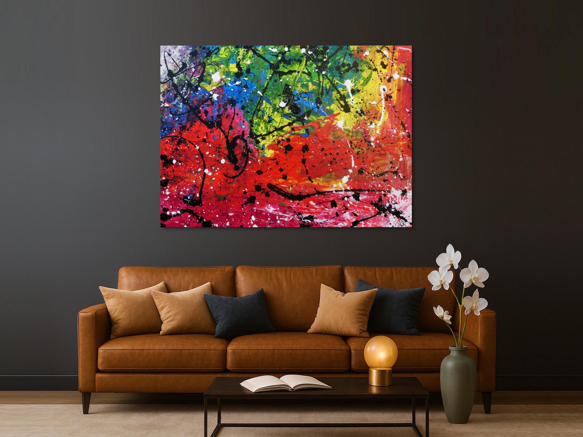 Sehr buntes abstrktes Acrylbild mit vielen Farben Actionpainting modern