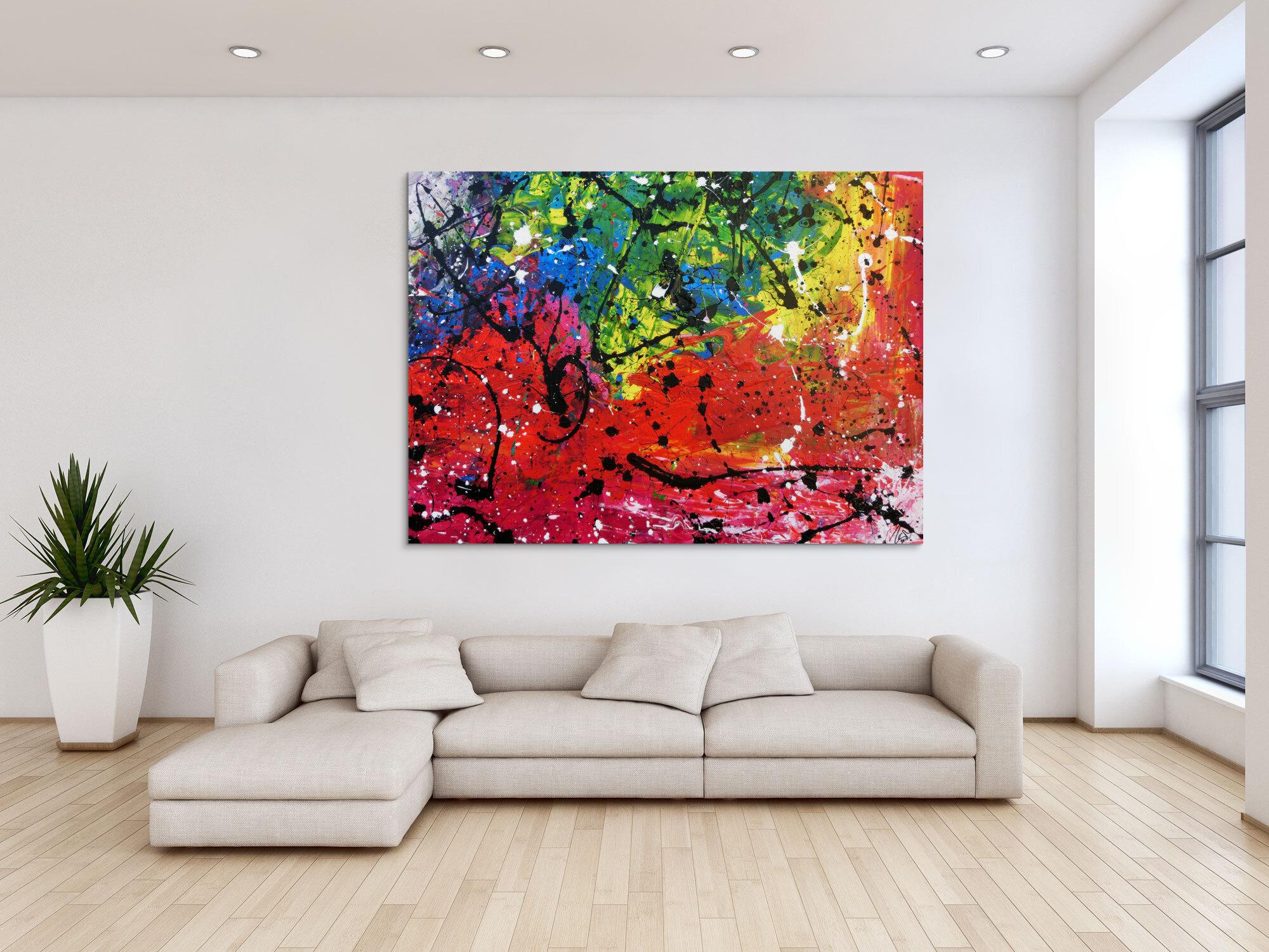 Sehr buntes abstrktes Acrylbild mit vielen Farben Actionpainting modern