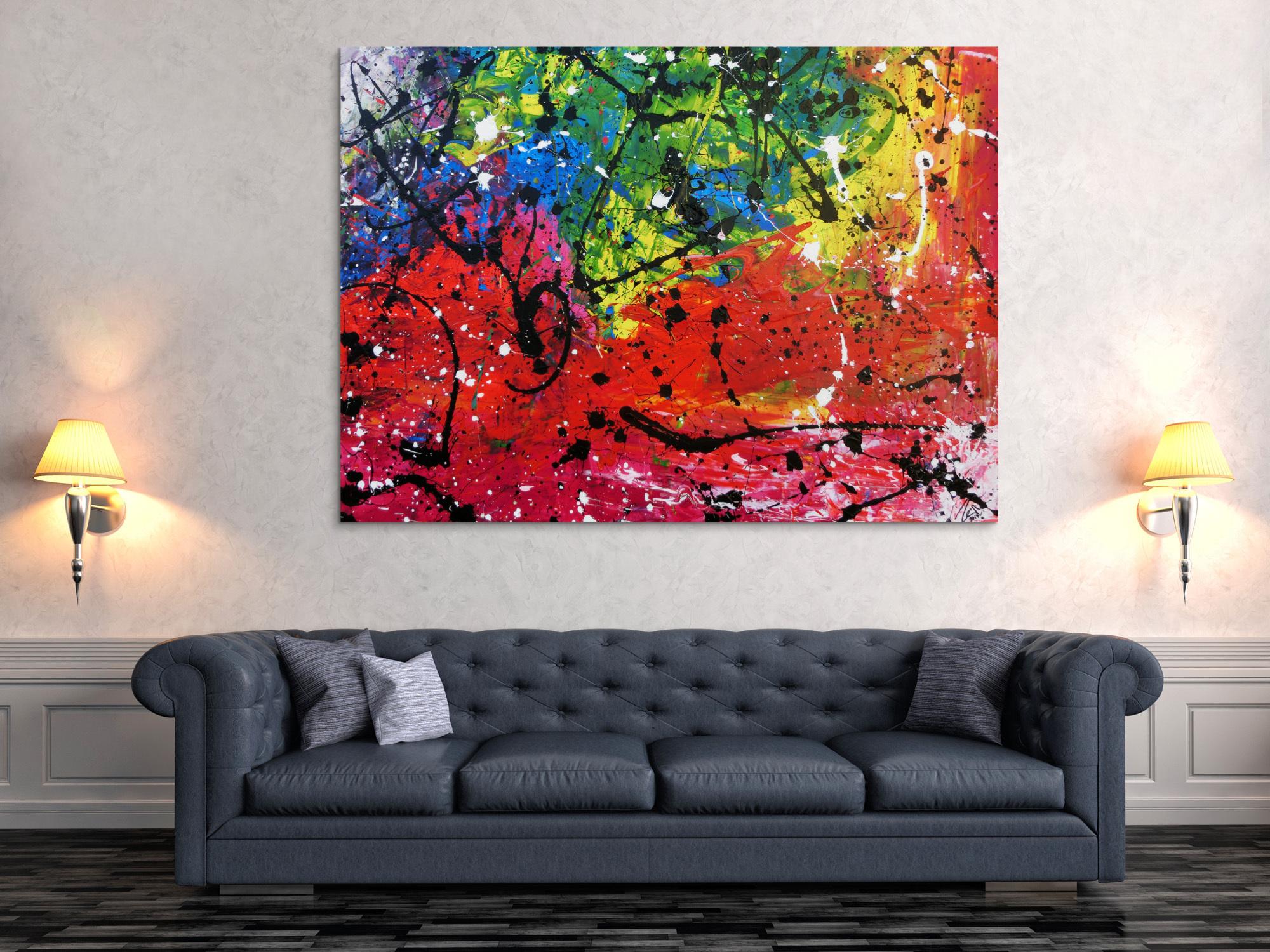 Sehr buntes abstrktes Acrylbild mit vielen Farben Actionpainting modern