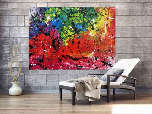 Sehr buntes abstrktes Acrylbild mit vielen Farben Actionpainting modern