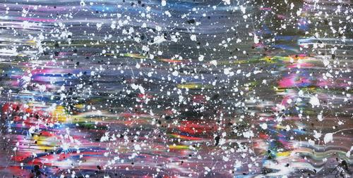 Buntes abstraktes Acrylbild in Spachteltechnik und weißen Flecken sehr modern