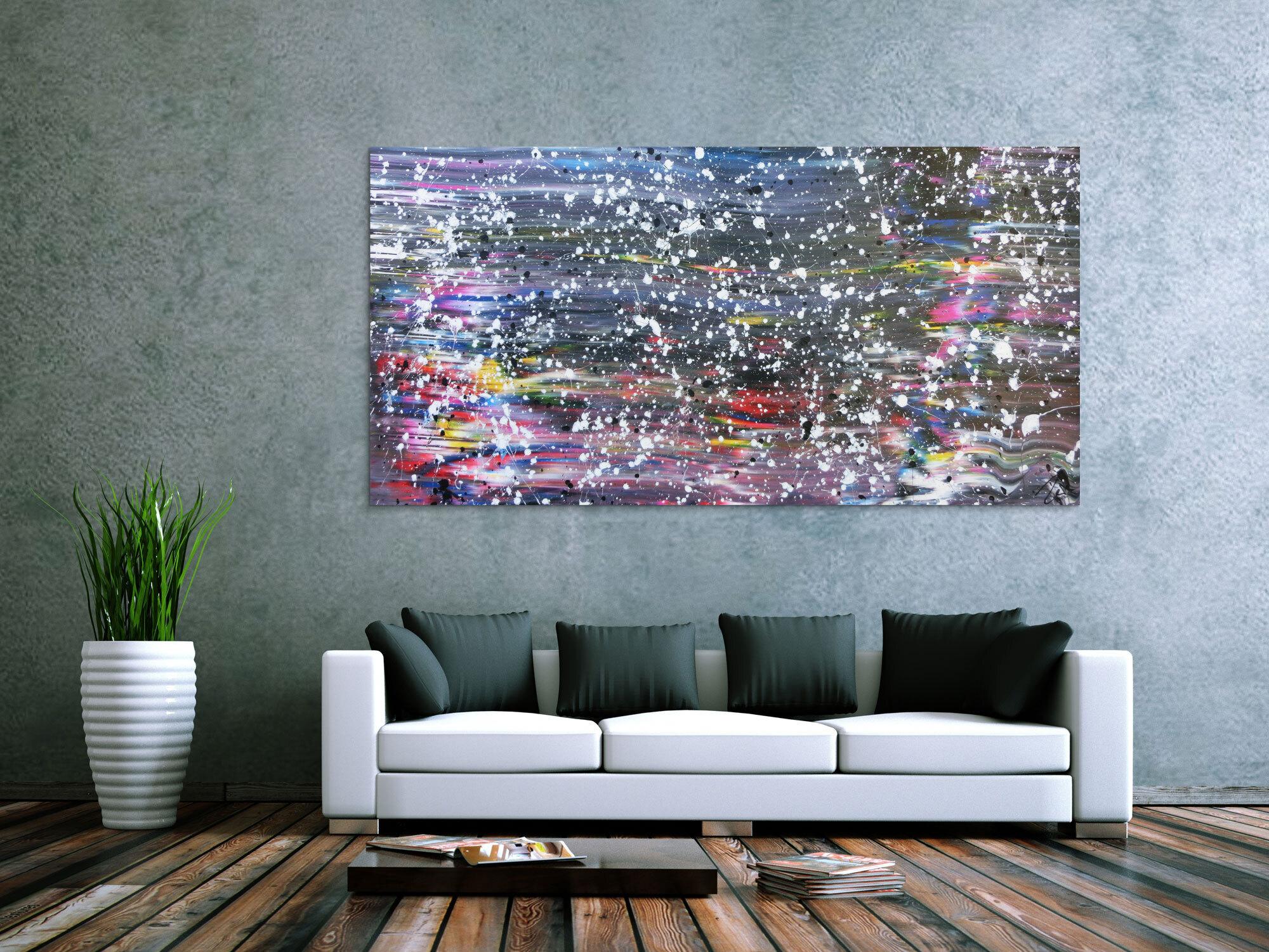 Buntes abstraktes Acrylbild in Spachteltechnik und weißen Flecken sehr modern